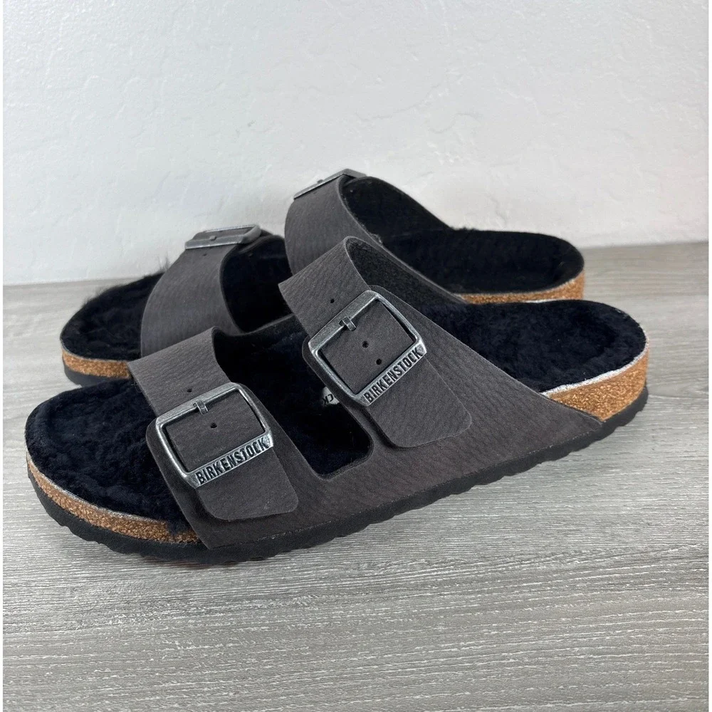 Birkenstock Arizona Shearling Desert Dusk Black Sandals Mens 8‎ Womens 10 EU 41